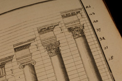 Architecture books used by Jefferson to design the University of Virginia. Washington University Libraries, Department of Special Collections.