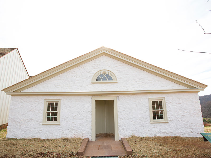 Exterior of the restored Textile Workshop on Mulberry Row