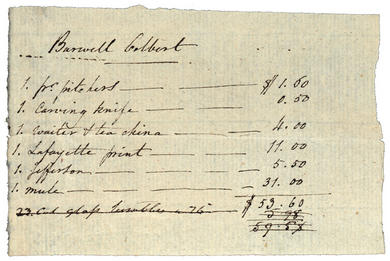 Burwell Colbert's purchases at 1827 Monticello sale
