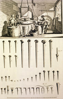 <strong>“Cloutier Grossier”</strong> (large nail-making), <em>L’Encyclopédie</em> by Denis Diderot and Jean d’Alembert, 1763.
