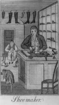 Engraving of a Shoemaker and His Apprentice, 1807 (Library of Congress)