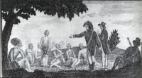 Captains Lewis and Clark holding a Council with the Indians