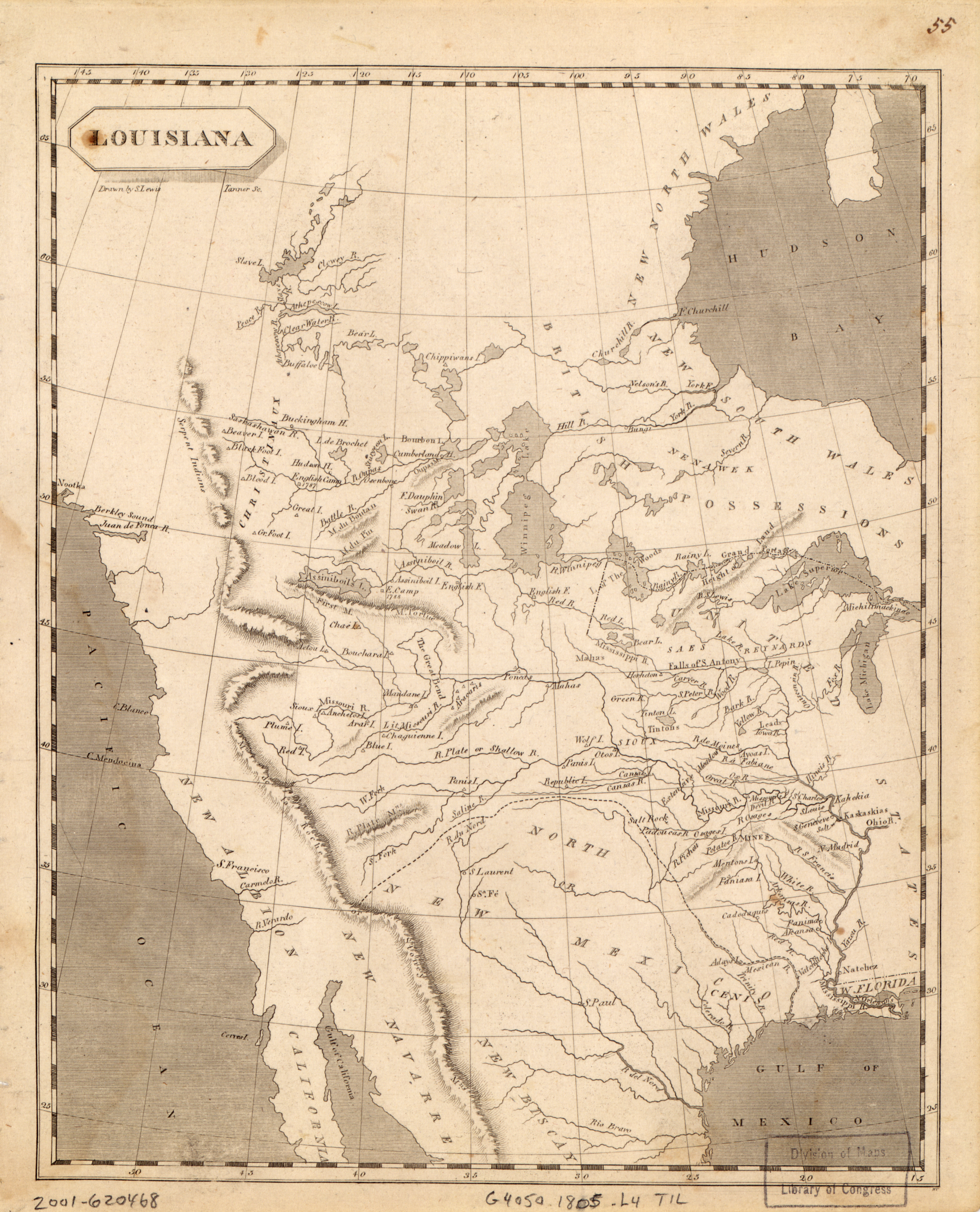 1805 Map of Louisiana by Samuel Lewis