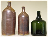 Reproductions of clay and glass bottles from fragments found at Monticello