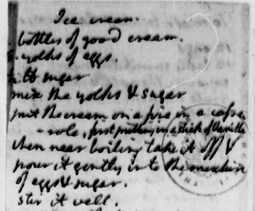 Recipe for Ice Cream in Jefferson's hand