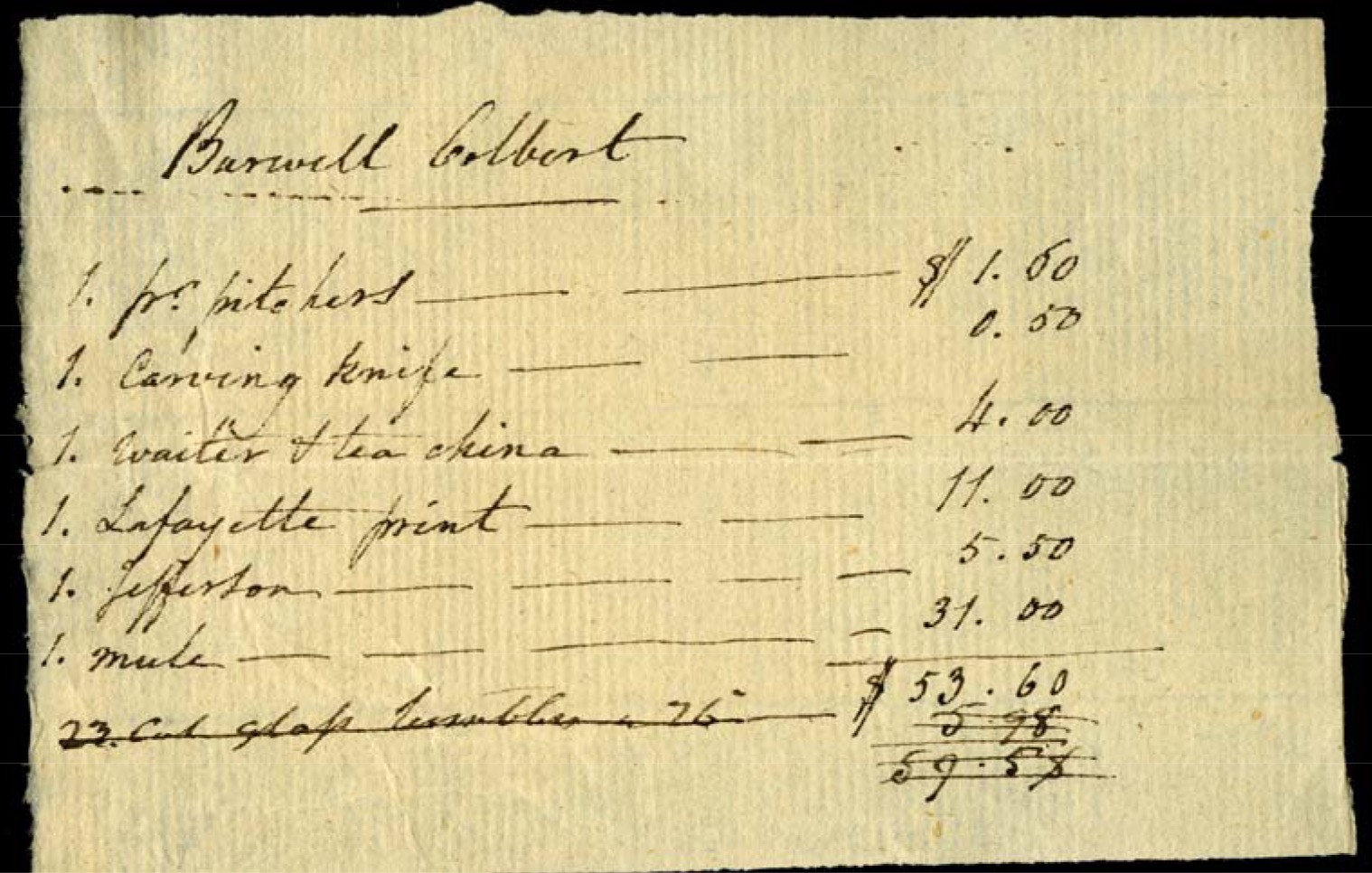 Purchases at the 1827 sale by Burwell Colbert